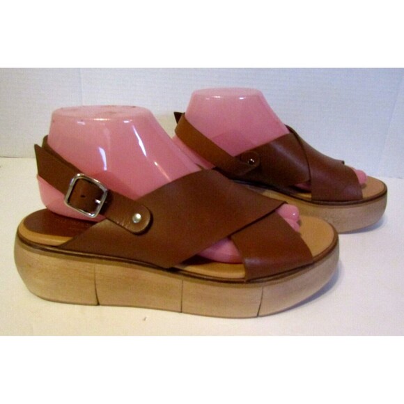 Paloma Barcelo Sandals Brown Leather Sling Back Chunky Size EU 40 US 9/9.5 - Picture 2 of 7